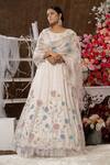 Buy_Farha Syed_Cream Chanderi, Organza Sequins, Cut Floral Embroidered Anarkali With Dupatta _at_Aza_Fashions