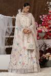 Buy_Farha Syed_Cream Chanderi, Organza Sequins, Cut Floral Embroidered Anarkali With Dupatta _Online_at_Aza_Fashions