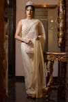 Buy_Farha Syed_Ivory Gabardine, Organza, Gingham Sequins, And Embroidered Saree With Blouse_at_Aza_Fashions