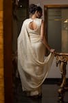 Shop_Farha Syed_Ivory Gabardine, Organza, Gingham Sequins, And Embroidered Saree With Blouse_at_Aza_Fashions