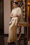 Buy_Farha Syed_Ivory Gabardine, Organza, Gingham Sequins, And Embroidered Saree With Blouse_Online_at_Aza_Fashions