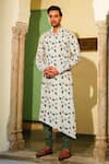 Buy_The Home Affair_Pink Pure Cotton Printed Floral Asymmetric Kurta And Pant Set _Online_at_Aza_Fashions
