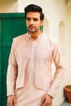 The Home Affair_Peach Pure Cotton Silk Plain Kurta With Short Jacket _Online_at_Aza_Fashions