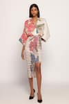 Shop_Saaksha & Kinni_Ivory Cotton Silk Print Periwinkle Bandhani Bodycon Skirt