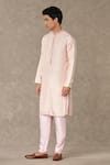 Masaba_Pink Raw Silk Print Wallflower Pattern Barfi Kurta _Online_at_Aza_Fashions