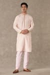 Masaba_Pink Raw Silk Print Wallflower Pattern Barfi Kurta _at_Aza_Fashions