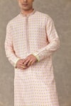 Buy_Masaba_Pink Raw Silk Print Wallflower Pattern Barfi Kurta 