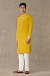 Buy_Masaba_Yellow Natural Crepe Embroidery Placket Kurta _at_Aza_Fashions