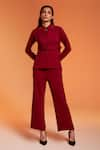 Buy_Enness Studio_Maroon Crepe Round Rosewood Schiffli Waistcoat And Pant Co-ord Set  _at_Aza_Fashions