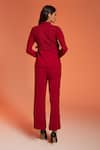 Shop_Enness Studio_Maroon Crepe Round Rosewood Schiffli Waistcoat And Pant Co-ord Set  _at_Aza_Fashions