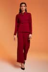 Enness Studio_Maroon Crepe Round Rosewood Schiffli Waistcoat And Pant Co-ord Set  _Online_at_Aza_Fashions