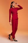 Buy_Enness Studio_Maroon Crepe Round Rosewood Schiffli Waistcoat And Pant Co-ord Set  _Online_at_Aza_Fashions