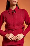 Enness Studio_Maroon Crepe Round Rosewood Schiffli Waistcoat And Pant Co-ord Set  _at_Aza_Fashions