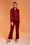 Buy_Enness Studio_Maroon Lace Collar Kylie Shirt And Trouser Co-ord Set  _at_Aza_Fashions