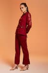 Shop_Enness Studio_Maroon Lace Collar Kylie Shirt And Trouser Co-ord Set  _Online_at_Aza_Fashions