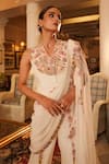 Nehha Nhata_Off White Silk/georgette Hand Embroidered Floral V Waist Coat And Bell Bottom Set _Online_at_Aza_Fashions