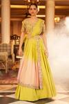 Buy_Nehha Nhata_Green Silk/organza/satin Hand Embroidered Floral U Neck Blouse Lehenga Set _at_Aza_Fashions