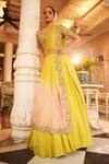 Buy_Nehha Nhata_Green Silk/organza/satin Hand Embroidered Floral U Neck Blouse Lehenga Set _Online_at_Aza_Fashions