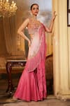 Buy_Nehha Nhata_Pink Silk/organza Hand Embroidered Floral Scoop Tassel Drape Gharara Saree Set _at_Aza_Fashions