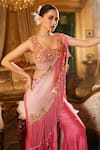 Buy_Nehha Nhata_Pink Silk/organza Hand Embroidered Floral Scoop Tassel Drape Gharara Saree Set _Online_at_Aza_Fashions