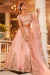 Shop_Nehha Nhata_Pink Organza Hand Embroidered Floral V Neck Bridal Lehenga Set _at_Aza_Fashions