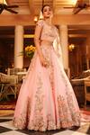 Nehha Nhata_Pink Organza Hand Embroidered Floral V Neck Bridal Lehenga Set _Online_at_Aza_Fashions