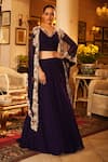 Buy_Nehha Nhata_Purple Georgette Hand Embroidered Floral Blouse V Neck Cape Lehenga Set _at_Aza_Fashions