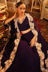 Shop_Nehha Nhata_Purple Georgette Hand Embroidered Floral Blouse V Neck Cape Lehenga Set _Online_at_Aza_Fashions