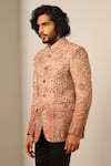 Shop_DUSALA_Beige Fine Wool Silk Woven Florette Advait Bandhgala _Online_at_Aza_Fashions