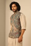 Shop_DUSALA_Green Fine Wool Silk Woven Floral Yuvan Paisley Nehru Jacket _Online_at_Aza_Fashions