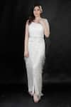 Ambrosia_White Shell 100% Nylon Mesh Embellished Synodic Fallen Pearl Mist Shimmy Gown _Online_at_Aza_Fashions