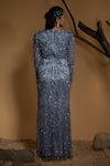 Shop_Ambrosia_Blue Shell 100% Nylon Mesh Embellished Sequins Plunging Nebula Swirl Maze Gown _at_Aza_Fashions