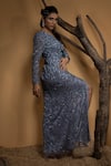 Ambrosia_Blue Shell 100% Nylon Mesh Embellished Sequins Plunging Nebula Swirl Maze Gown _at_Aza_Fashions