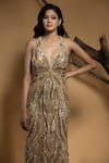 Shop_Ambrosia_Gold Shell 100% Nylon Mesh Embellished Cut Dana Auburn Dusk Sequin Gown _Online_at_Aza_Fashions