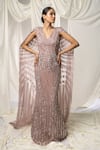 Buy_Ambrosia_Pink Shell 100% Nylon Venus Evanescence Sequin Gown With Attached Wing Trail _at_Aza_Fashions