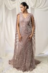 Buy_Ambrosia_Pink Shell 100% Nylon Venus Evanescence Sequin Gown With Attached Wing Trail _Online_at_Aza_Fashions