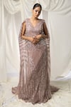 Shop_Ambrosia_Pink Shell 100% Nylon Venus Evanescence Sequin Gown With Attached Wing Trail _Online_at_Aza_Fashions