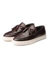 Buy_SHUTIQ_Brown Textured Kiltie Croco Cocoa Leather Sneakers_Online_at_Aza_Fashions