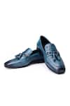 Buy_SHUTIQ_Blue Textured Nina Leather Loafers_at_Aza_Fashions