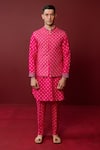 Shop_Ridhimaa Gupta_Pink Viscose Raw Silk Embroidered Resham Devah Quilted Bundi _at_Aza_Fashions