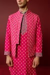 Buy_Ridhimaa Gupta_Pink Viscose Raw Silk Embroidered Resham Devah Quilted Bundi _Online_at_Aza_Fashions
