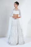 Buy_Ridhimaa Gupta_White Net Embroidery Beads Round Celeste Crystal Embellished Bridal Lehenga Set _at_Aza_Fashions