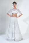 Ridhimaa Gupta_White Net Embroidery Beads Round Celeste Crystal Embellished Bridal Lehenga Set _Online_at_Aza_Fashions