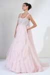 Buy_Ridhimaa Gupta_Pink Organza Embroidery Rosette Sweetheart Tulle Embellished Gown _Online_at_Aza_Fashions