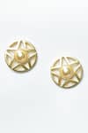 Shop_Nepra By Neha Goel_Gold Plated Pearl Star Carved Stud Earrings_Online_at_Aza_Fashions