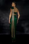 Nikhil Thampi_Emerald Green Volvo Tasselled Pallu Pre-draped Saree With Blouse  _Online_at_Aza_Fashions