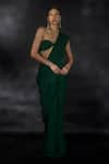 Shop_Nikhil Thampi_Emerald Green Volvo Tasselled Pallu Pre-draped Saree With Blouse  _Online_at_Aza_Fashions