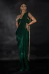 Nikhil Thampi_Emerald Green Volvo Tasselled Pallu Pre-draped Saree With Blouse  _at_Aza_Fashions