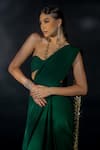 Shop_Nikhil Thampi_Emerald Green Volvo Tasselled Pallu Pre-draped Saree With Blouse  _at_Aza_Fashions