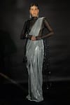 Buy_Nikhil Thampi_Silver Volvo Embellished Shimmer Pre-draped Saree With Sheer Bodysuit  _at_Aza_Fashions